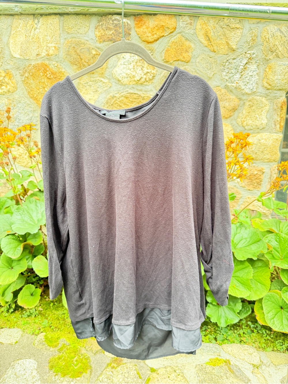 Grace Elements Long-Sleeve Layered Hem Top in Charcoal Gray
